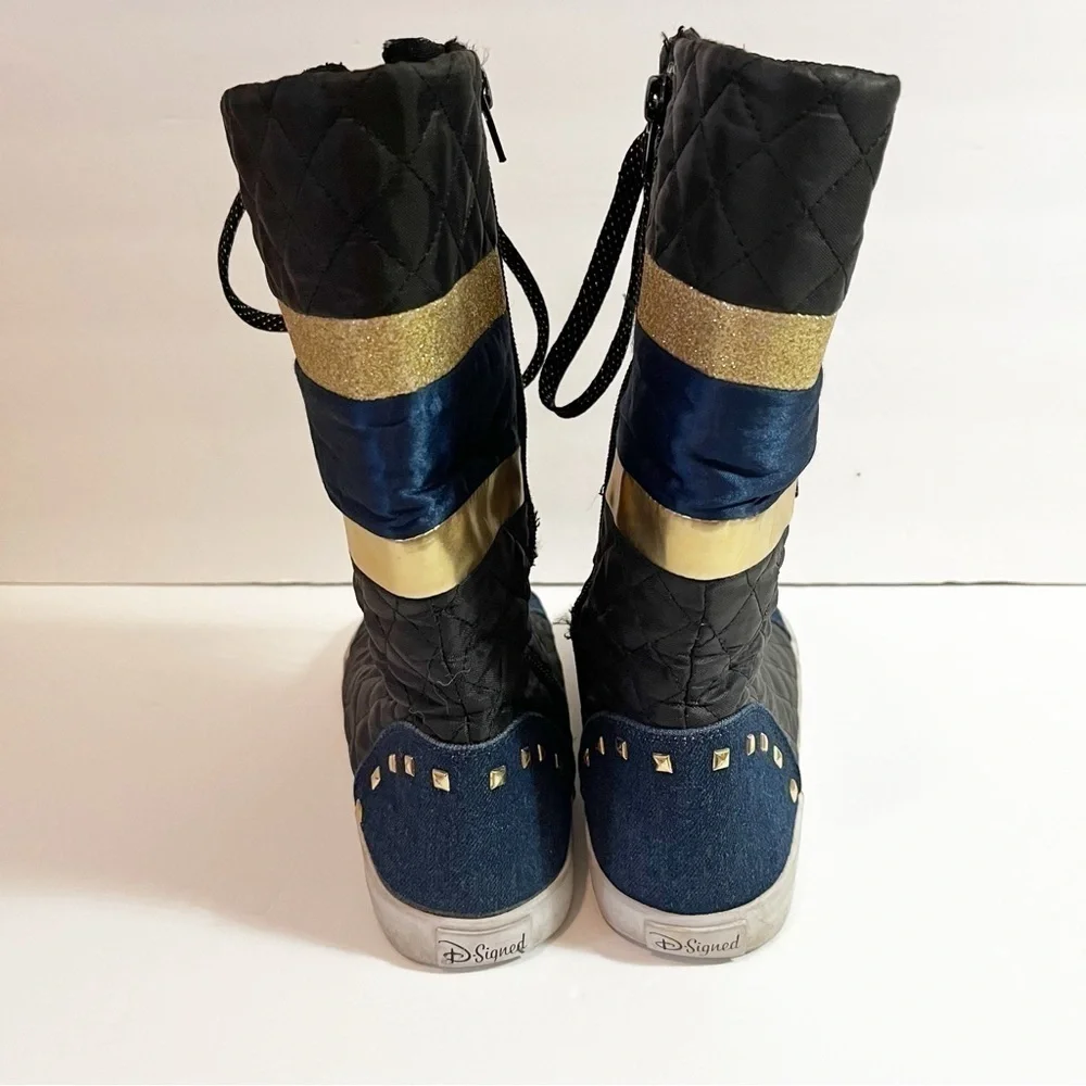 Disney D-Signed Girls Boots Blue Crown Sz 5 Black Sparkle Lace Tall Descendants
